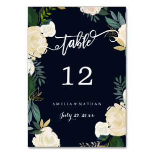 Modern Botanical Navy Table Number Cards
