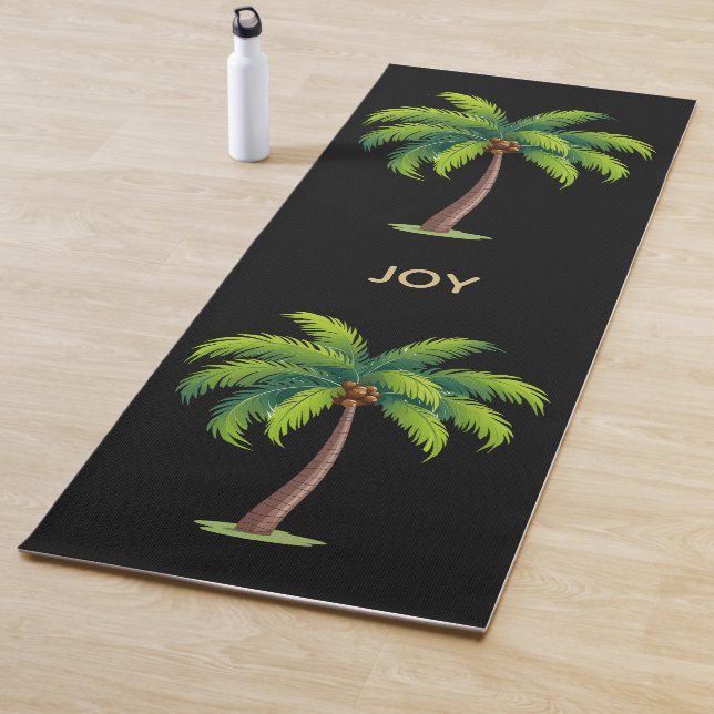 Modern Botanical Palm Trees on Black Personalized Yoga Mat (In Situ)