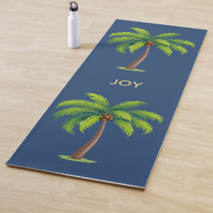 Modern Botanical Palm Trees on Blue Personalized Yoga Mat