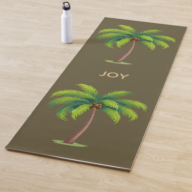 Modern Botanical Palm Trees on Brown Personalized Yoga Mat (In Situ)