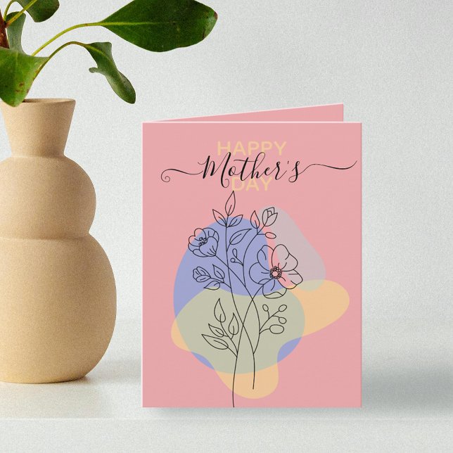 Modern Botanical Pastel Line Art Mother's Day Card (Creator Uploaded)