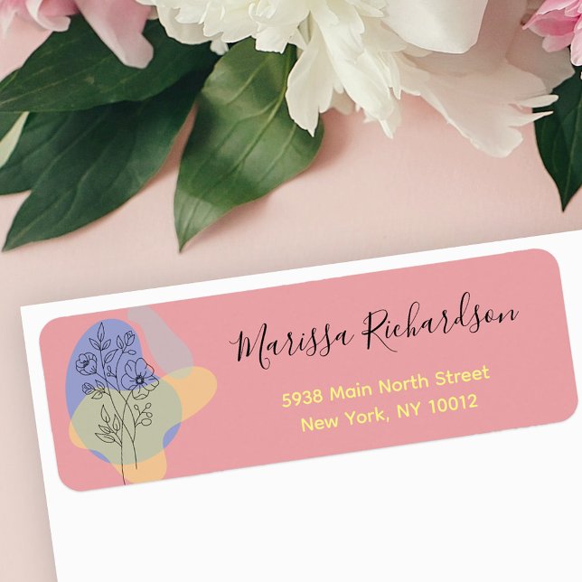 Modern Botanical Pastel Line Art Return Address (Creator Uploaded)