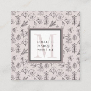 Modern Botanical Pattern Monogram Business Card
