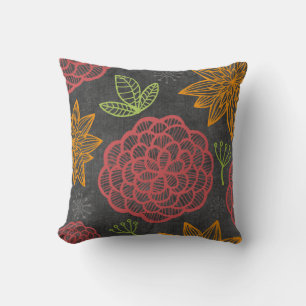 Modern Botanical Pattern on Grey Throw Pillow