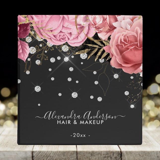 Modern Botanical Pink Floral Diamonds Glitter Binder (Modern Botanical Pink Floral Diamonds Glitter 3 Ring Binder)