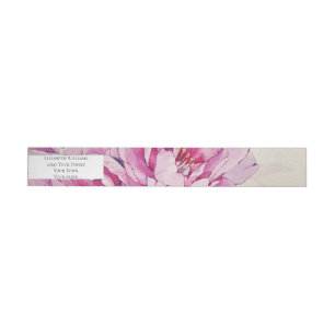Modern Botanical Pink Peony Return Address Wrap Around Label