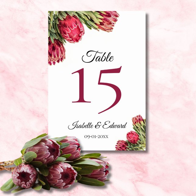 Modern Botanical Pink Protea Floral Wedding Table  Number (Creator Uploaded)