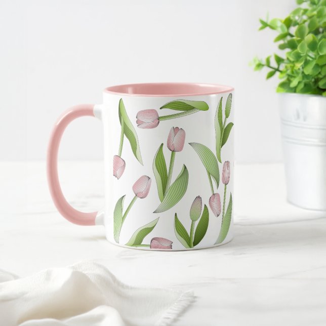 Modern Botanical Pink Tulip Flower Coffee Mug (Creator Uploaded)