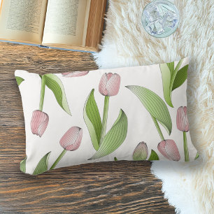 Modern Botanical Pink Tulip Lumbar Pillow