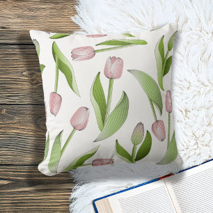 Modern Botanical Pink Tulip Throw Pillow