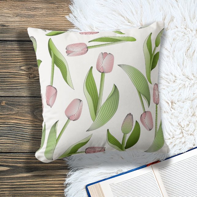 Modern Botanical Pink Tulip Throw Pillow (Creator Uploaded)