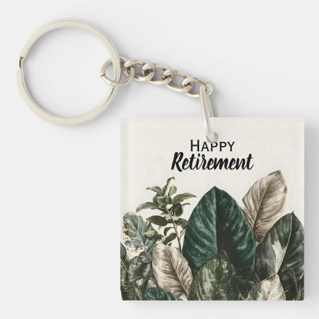 Modern Botanical Print of Tropical Leaves Keychain (Front)