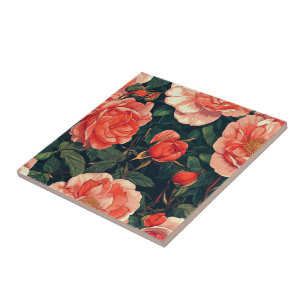 Modern Botanical Rose Ceramic Tiles  For Bathroom 