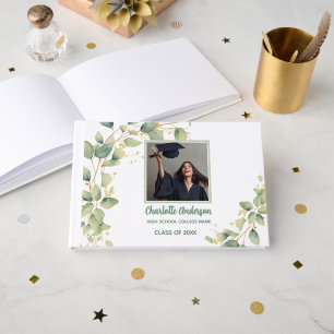 Modern Botanical Sage Graduate Photo Guest Book