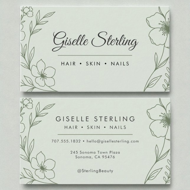 Modern Botanical Sage Green Name Typography Business Card (Creator Uploaded)