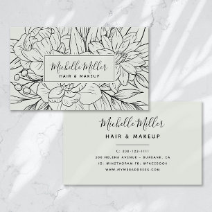 Modern Botanical Sage Green Script Hair Makeup Business Card