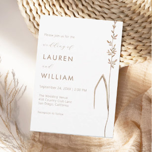 Modern Botanical Single Stem Wildflower Wedding Invitation