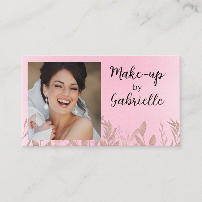 Modern Botanical Soft Pink Boho Photo QR Code  Business Card (Front)