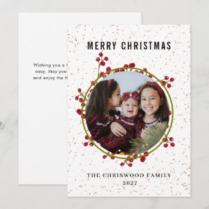 Modern Botanical Speckled Merry Christmas Photo Holiday Card