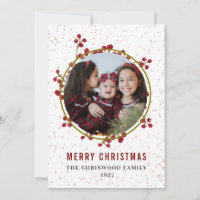 Modern Botanical Speckled Merry Christmas Photo