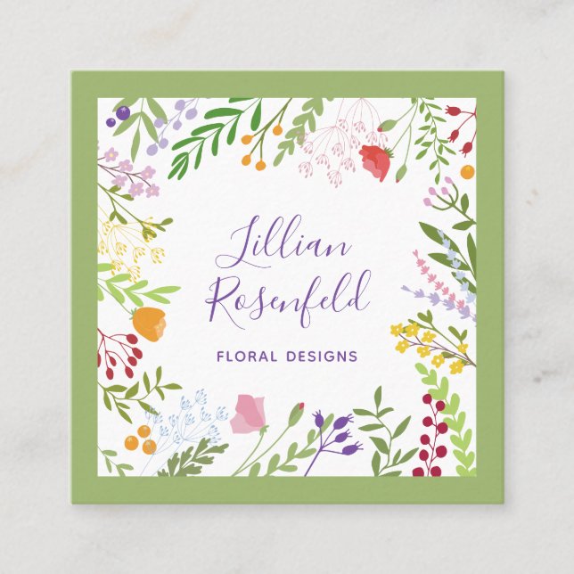 Modern Botanical Square Business Card (Front)