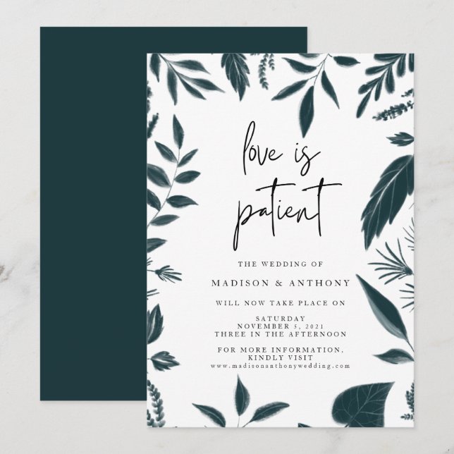 Modern Botanical Teal Blue Wedding Postponement Invitation (Front/Back)