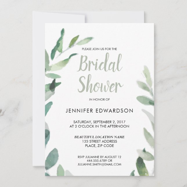 Modern botanical watercolor branch Bridal Shower Invitation (Front)