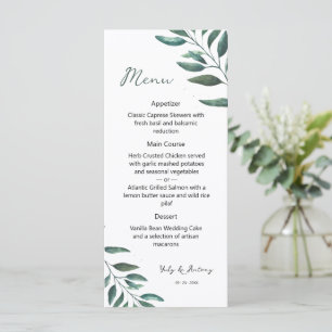 Modern Botanical Watercolor Dinner Course Menu