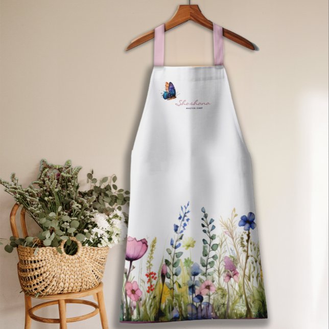 Modern Botanical Watercolor Floral with Script Apron (Creator Uploaded)