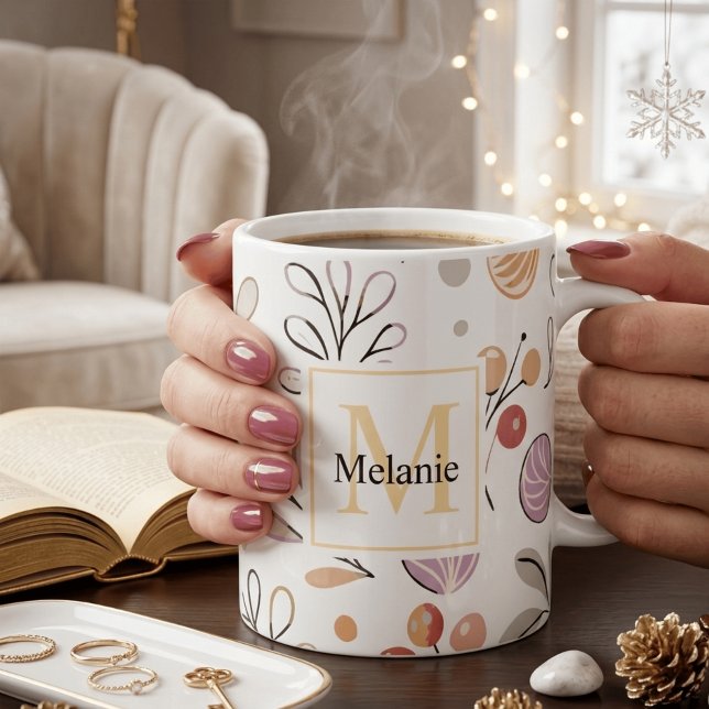 modern Botanical watercolor Monogram holidays Coffee Mug (Creator Uploaded)