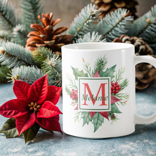 modern Botanical watercolor Monogram holidays Coffee Mug