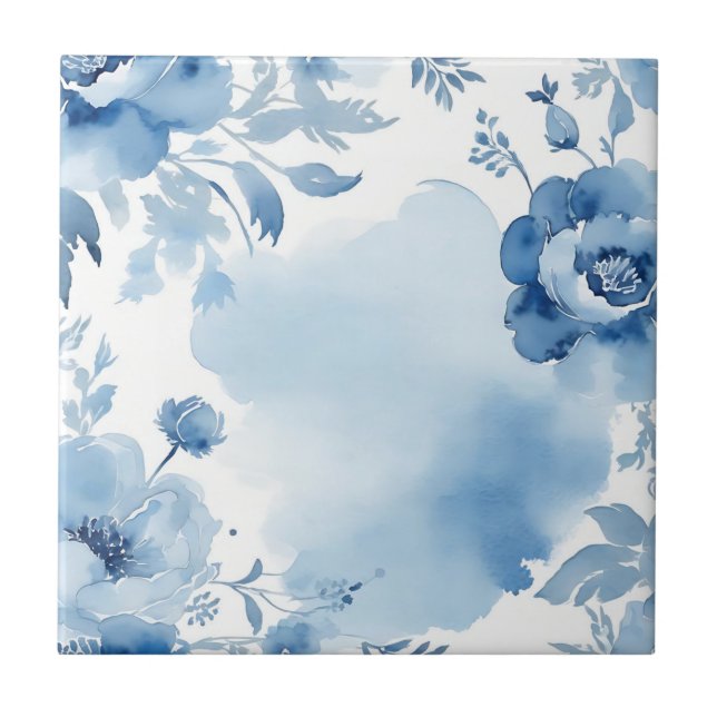Modern Botanical Watercolor Soft Blue Tile (Front)