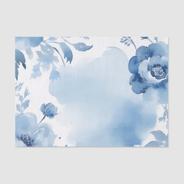 Modern Botanical Watercolor Soft Blue Tissue Paper (Front)