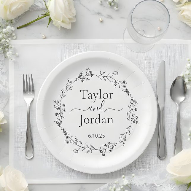 Modern Botanical Wedding Floral | Minimalist Paper Plate (Creator Uploaded)