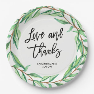 Modern Botanical Wedding   Love and Thanks Paper Plate