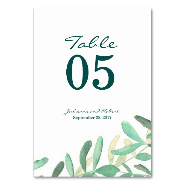 Modern Botanical Wedding Table Number (Front)