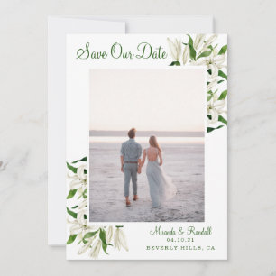 Modern Botanical   White Lily Framed Photo Save The Date