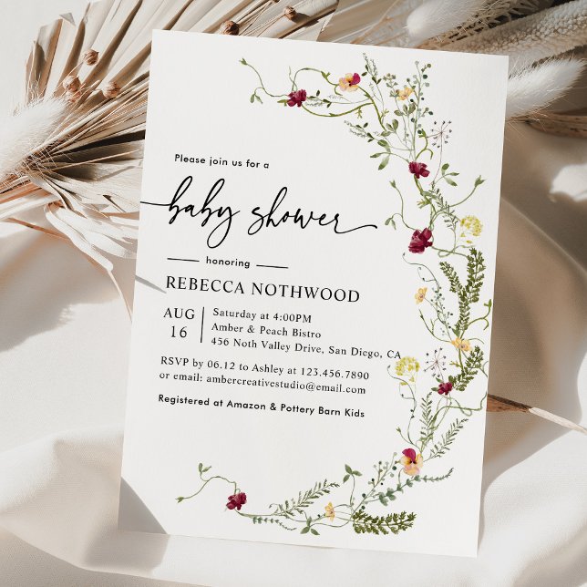 Modern Botanical Wildflower Baby Shower Invitation (Creator Uploaded)
