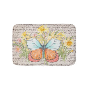 Modern botanical with letter and kraft paper Chic Bath Mat