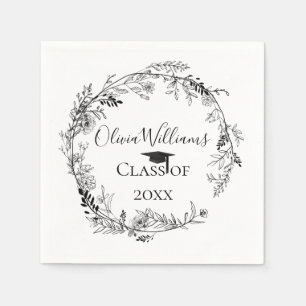 Modern Botanical Wreath Graduation Napkin