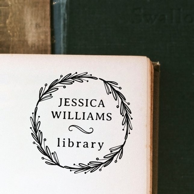 Modern Botanical Wreath Personal Library Bookplate Rubber Stamp (Creator Uploaded)