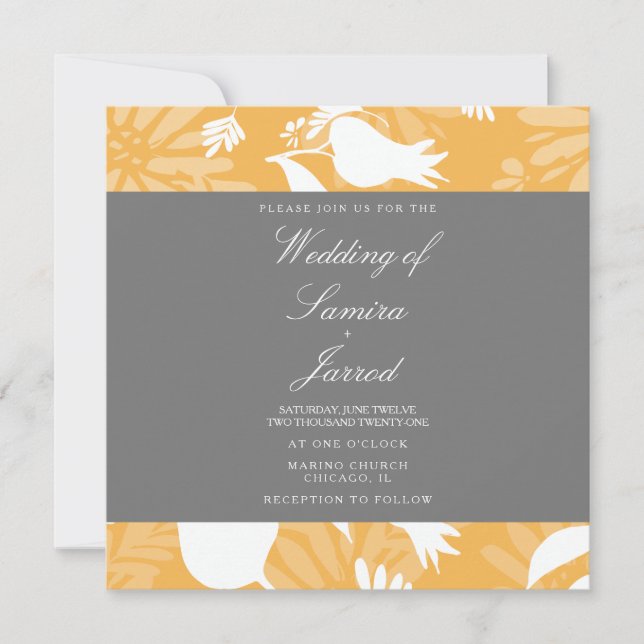Modern Botanical Yellow Grey Floral Tulip Wedding (Front)