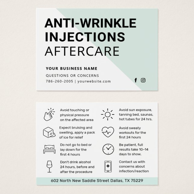 Modern Botox Injection Aftercare Instruction Card (Front & Back)
