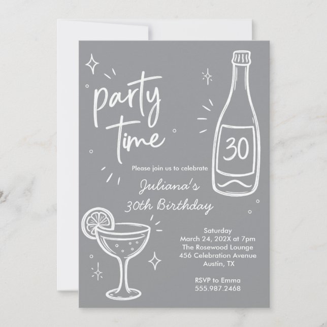 Modern Bottle & Cocktail 30th Birthday Invitation (Front)