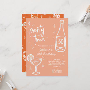 Modern Bottle & Cocktail 30th Birthday Invitation