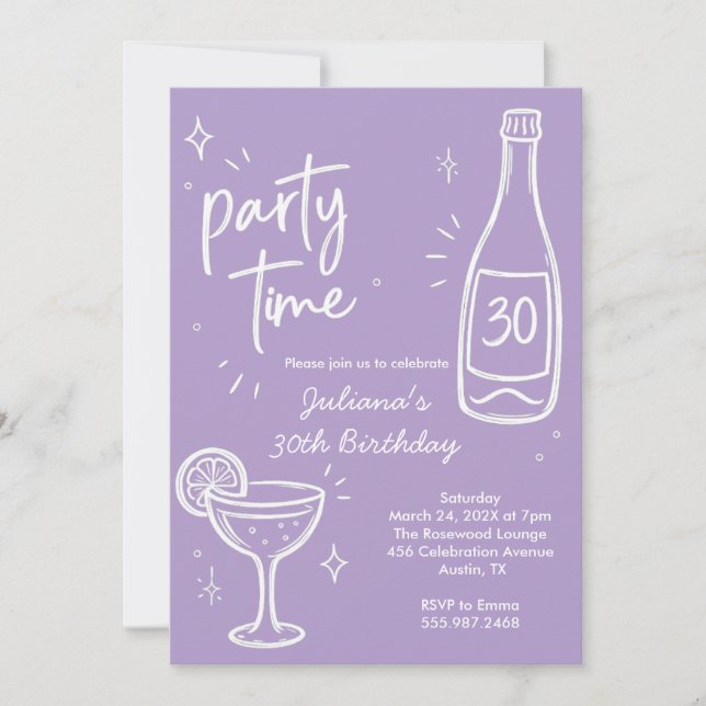 Modern Bottle & Cocktail 30th Birthday Invitation (Front)