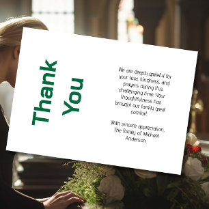 Modern Bottle Green Traditional Sympathy Funeral Thank You Card