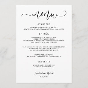 Modern Bounce Calligraphy Swirly (Black) Wedding Menu