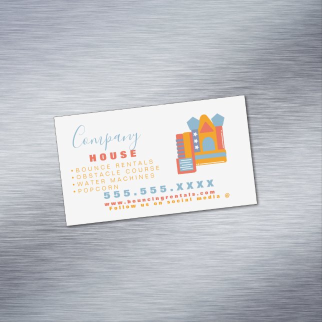 Modern Bounce House Logo Party Carnival Rentals  Magnetic Business Card (In Situ)