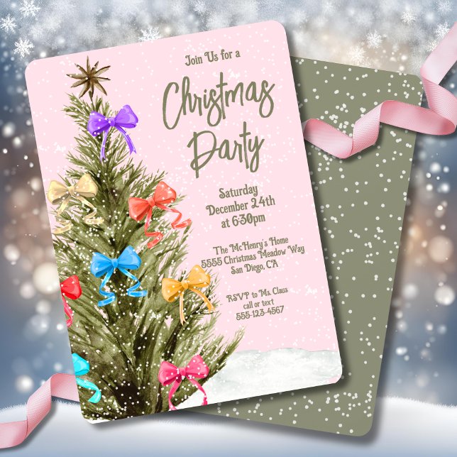 Modern Bow Boho Christmas Tree Party Invitation (Creator Uploaded)